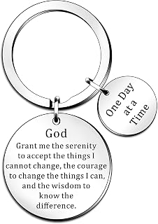 Encouragement Gifts Keyring for Men Women Serenity Prayer Dog Tag Sobriety Addiction Recovery AA Gifts Inspirational Gifts for Him Her Birthday Religious Keychain