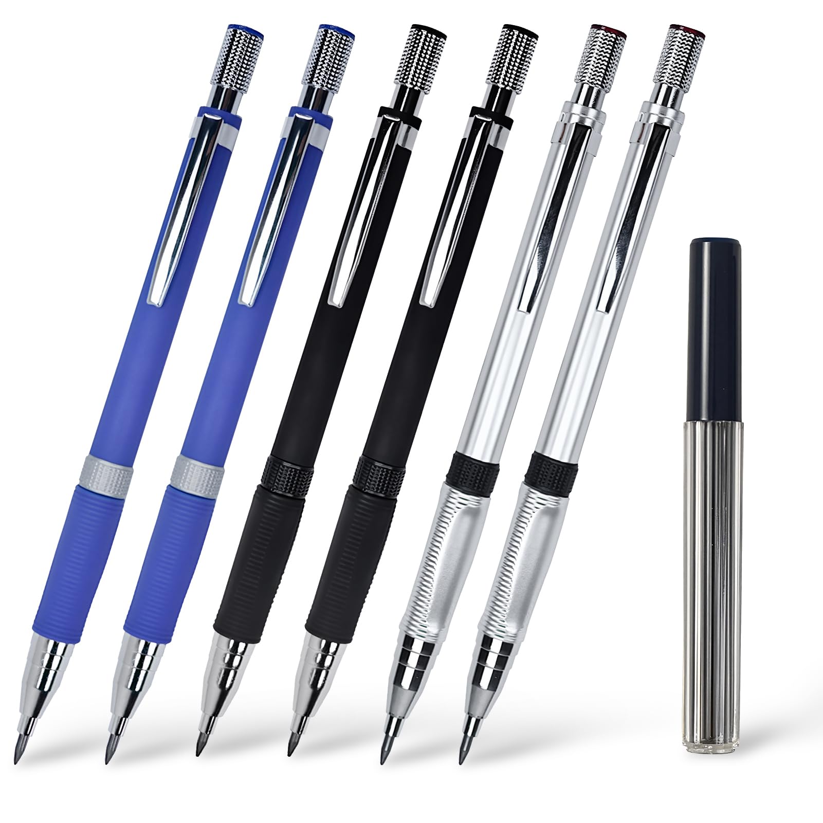 Hawpasy 7PCS 2mm Mechanical Pencil Set, Metal Mechanical Pencils for Art Drawing, Sketching, Writing, and Drafting, Includes Refills, Eraser, Automatic Pen Propelling Pencil Set