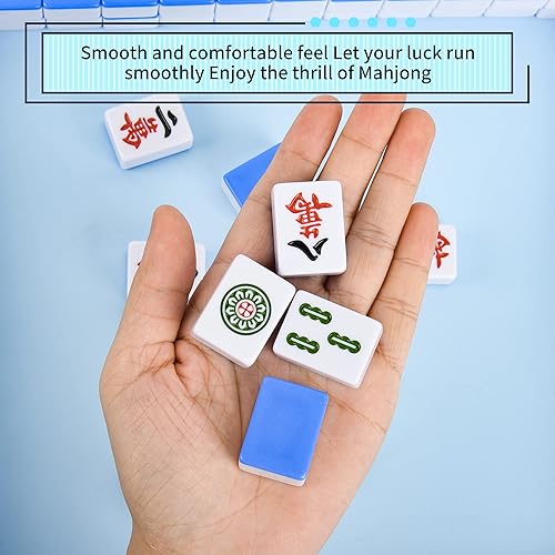 Miniatura 4 de TWBTC Mini juegos chinos de Mahjong rosa de 1.024 in, 144 azulejos de melamina con bolso de viaje portátil, dados, cubierta de mesa, indicador de