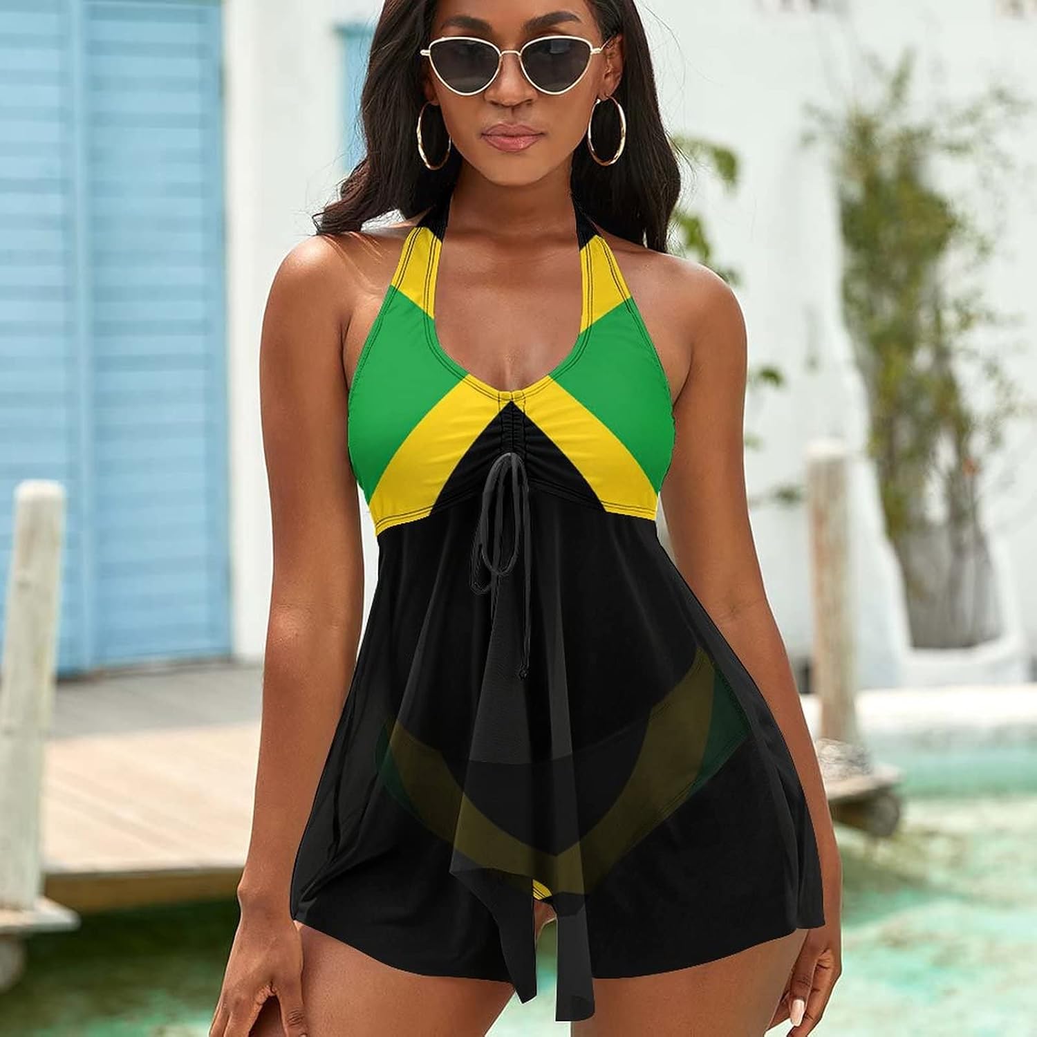 TAIZIYEAH Women's Jamaica Flag Swimsuit Swimwear Bikini Two Piece Sets Bathing Suit Skirt Comfortable M : Clothing, Shoes & Jewelry
