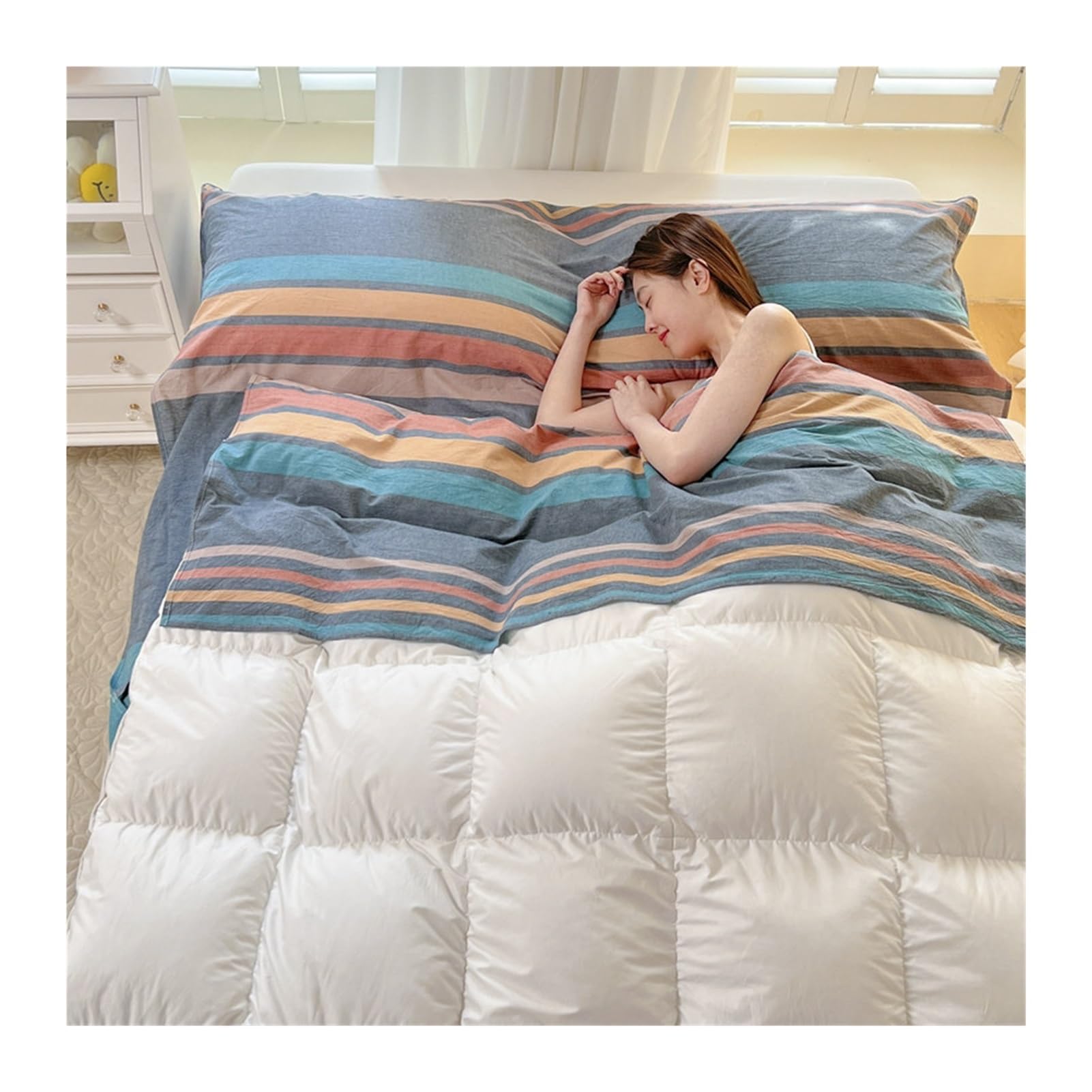 GBHMJU Sleeping Bag Liner Washed Cotton Adult Sleep Sack Gingham Travel Sheets for Hotel Travel Sleep Sack, Camping Sleeping Bag Liners for Cold Weather(Striped,180x210cm-70x82)