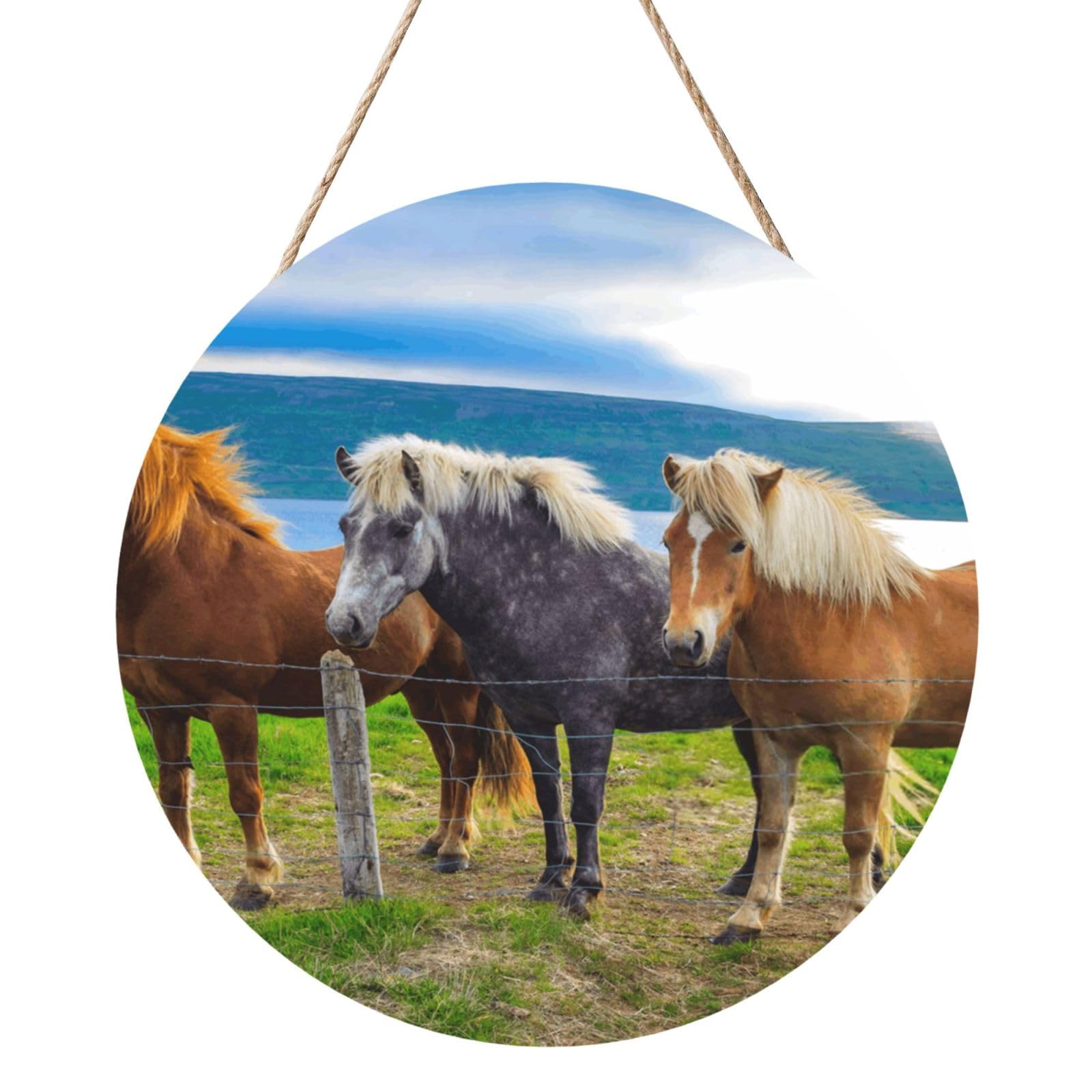 InOmak Icelandic Horses Animals, Round Wood Panel Painting 12 in, Wall Hanging Painting For Home