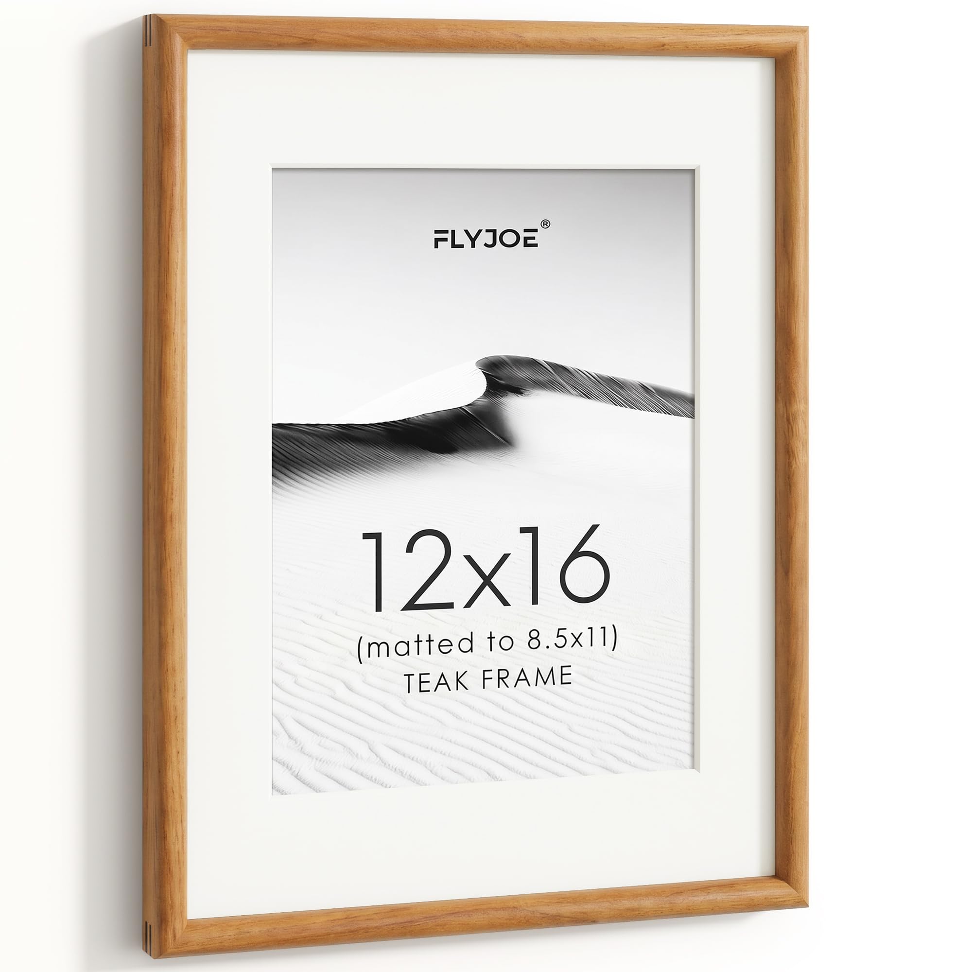 12x16 Picture Frame, Natural Solid Teak Wood Photo Frame, Square Angle