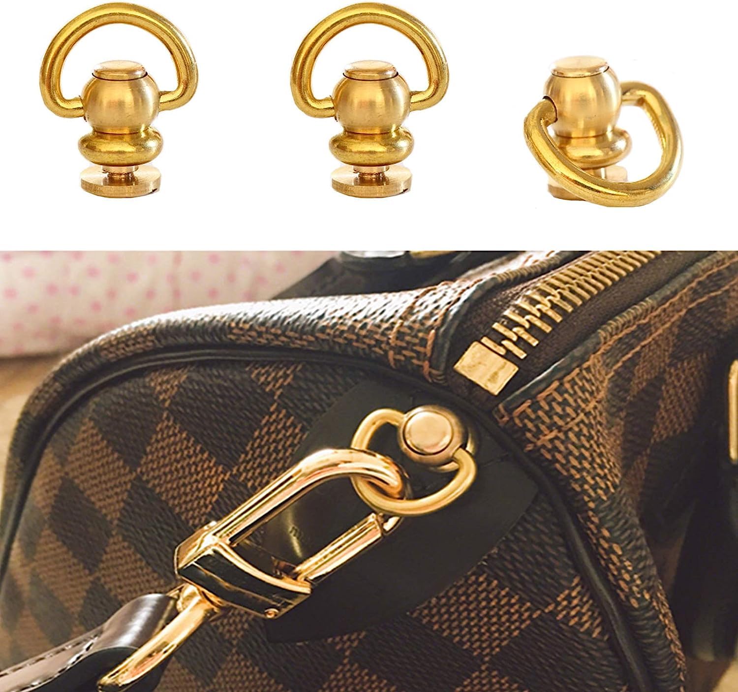 4 Pezzi Rivetto Dorato con Anello Rivetto tappo a vite e anello di trazione rivet in pelle Rivetto Dorato con Anello per L'Artigianato in Pelle DIY(Oro)