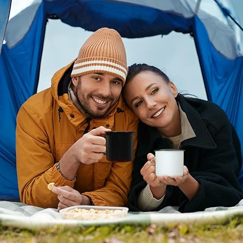 Miniatura 5 de Yinder Paquete de 12 tazas de café esmaltadas de 12 onzas con asa, tazas de café portátiles para campamento, tazas de metal vintage a granel para