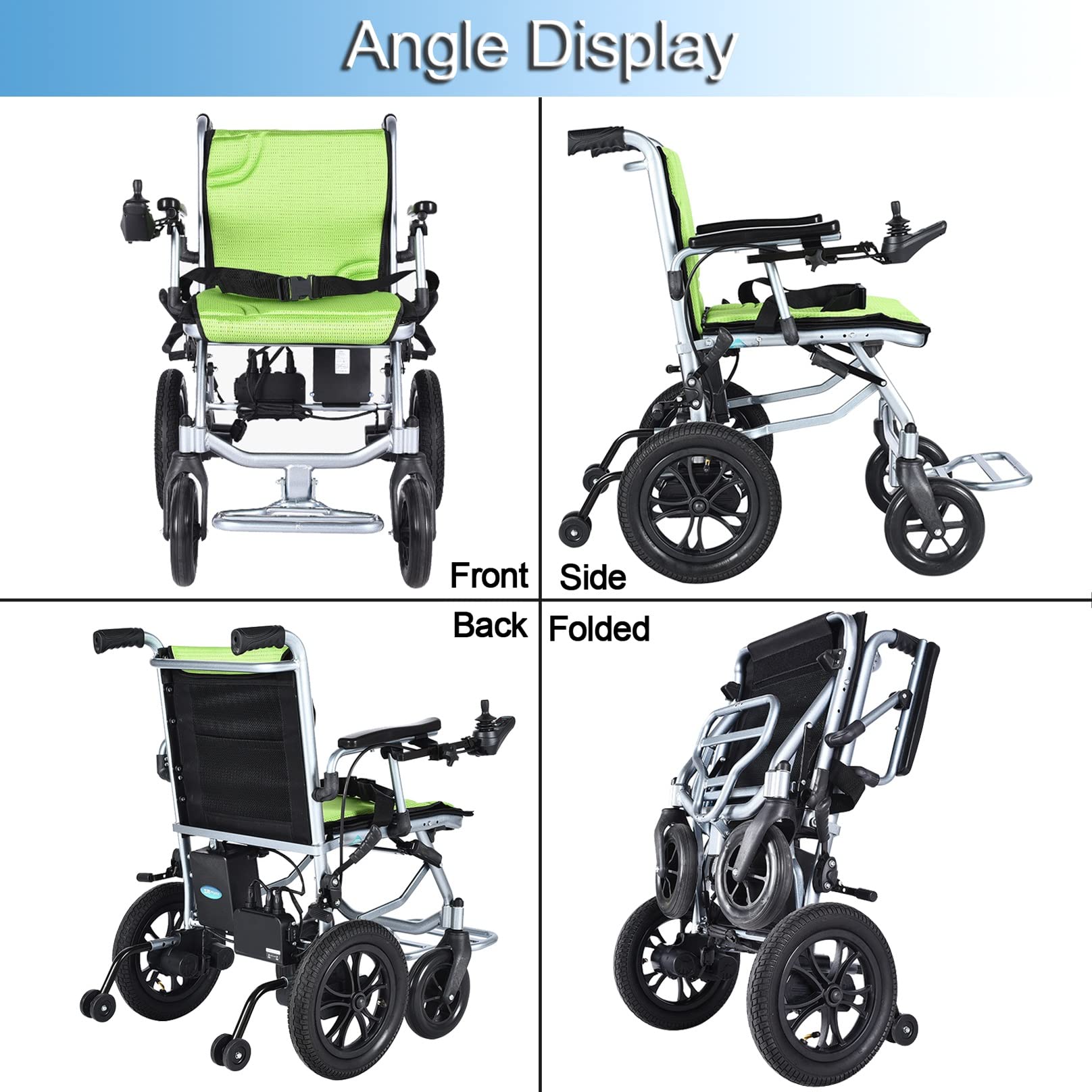 Elektryczny Wózek Inwalidzki Dla Dorosłych - Lekki, Składany, Z Napędem Elektrycznym, Terenowy, Przenośny Dla Seniorów (Color: Green)