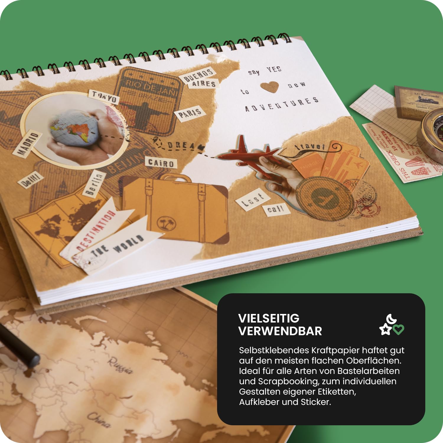 Netuno 100 hojas de papel kraft autoadhesivo A3 297x410 mm papel marrón para imprimir etiquetar escribir decorar manualidades reciclable