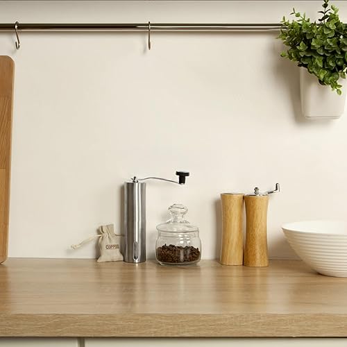 Miniatura 6 de Molinillo de café manual, molinillo de rebabas cónico portátil con 18 ajustes ajustables, molinillo de café de acero inoxidable para camping, viajes