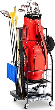 EXTCCT Golf Bag Storage Organizer- Golf Bag Stand Fit for Golf Bags and Golf Clubs, Golf Balls, Golf Equipment Accessories, Extra Large Golf Bag Storage Rack for Garage