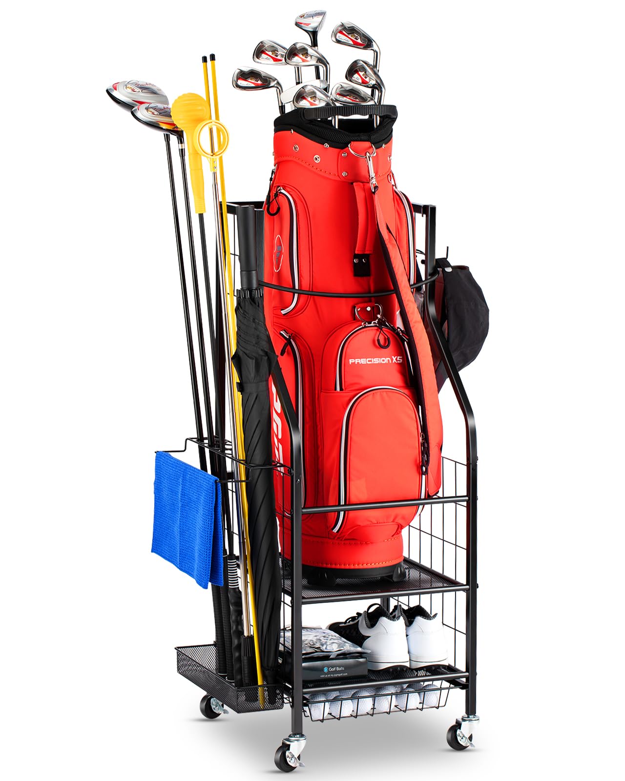 EXTCCT Organizer per sacche da golf, supporto per sacche da golf e mazze da golf, palline da golf, accessori per attrezzature da golf, rack extra large per garage