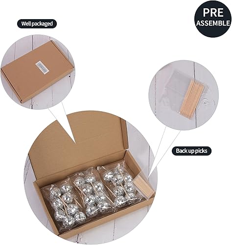 Miniatura 2 de Gexolenu 24 piezas de decoración de bola de discoteca para cupcakes, no puedes hacerlo tú mismo, bola de discoteca plateada, decoración de centro de