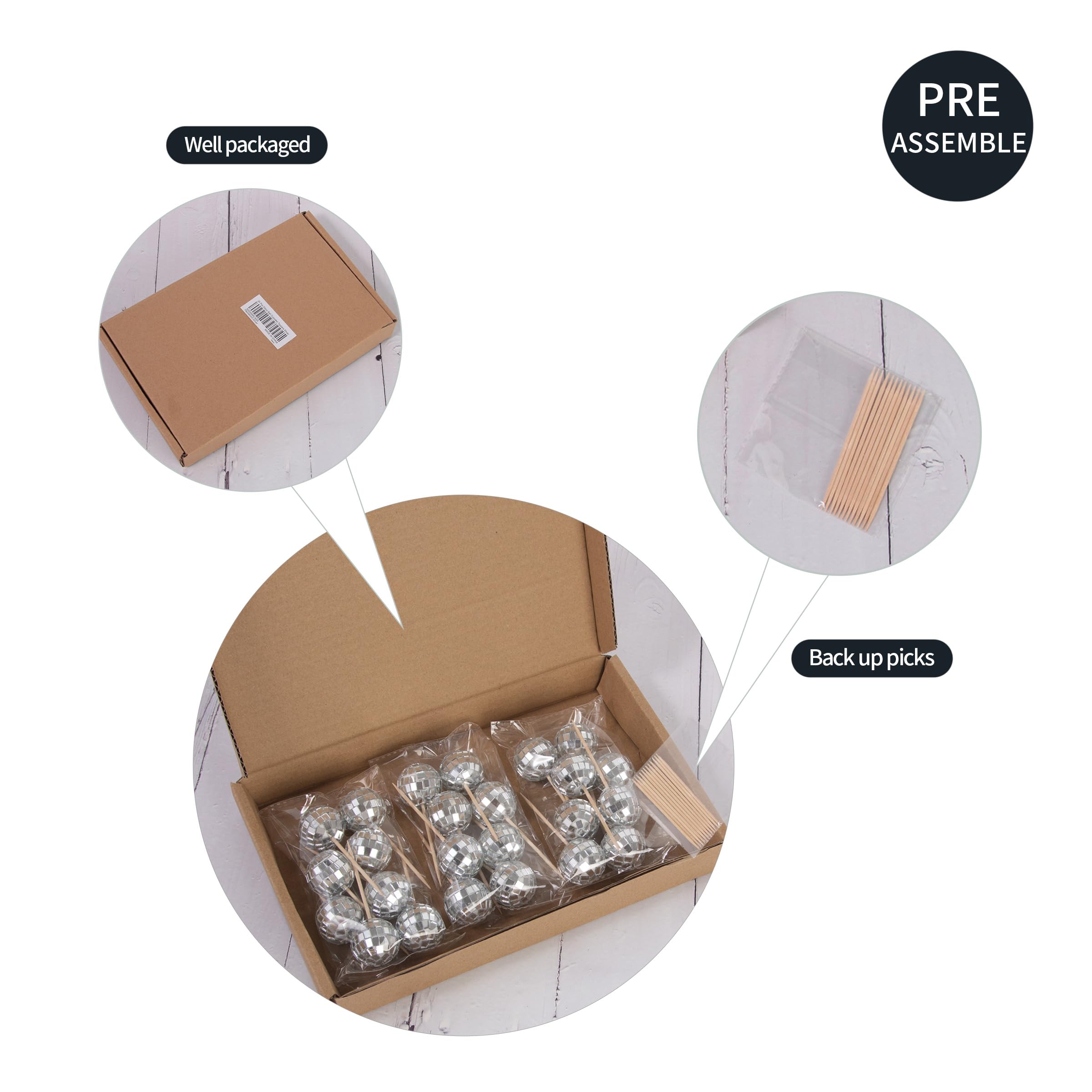 Gexolenu 24 Pcs Disco Ball Cupcake Toppers, NO DIY Silver Disco Ball Cupcake Picks Centerpiece Decor for Disco Theme Party 70's Disco Cake Birthday Party Favors, Class of 2025 Graduation Decorations