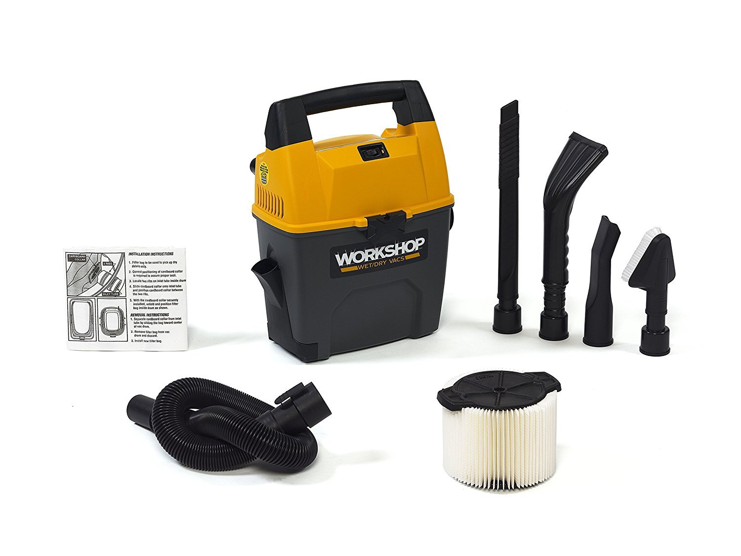 WORKSHOP Wet/Dry Vacs Shop Vacuum WS0301VA 3-Gallon 3.5 Peak HP Portable Wet Dry Vacuum Cleaner with Built-in Dust Pan, Filter, Dust Bag, Expandable Hose, and Attachments for Home and Car Cleaning