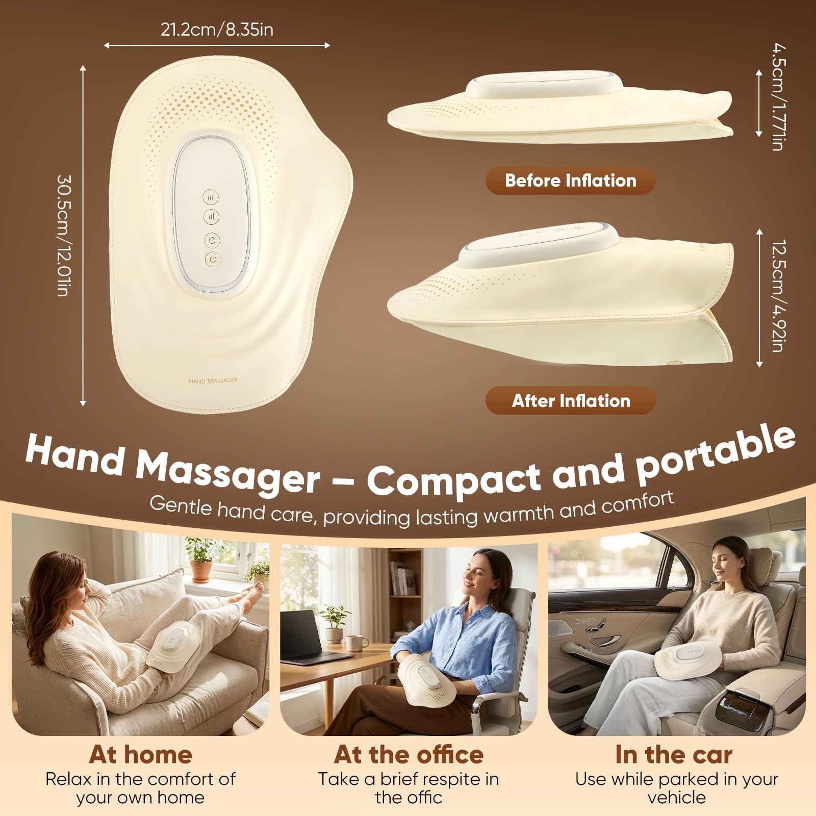 Masajeador de Manos con Compresión de Aire y Terapia de Calor, Aparato de Masaje Eléctrico Inalámbrico con 3 ajustes de calor, 3 Modos y 3 Niveles de Intensidad, para Artritis y Dolor de Muñeca