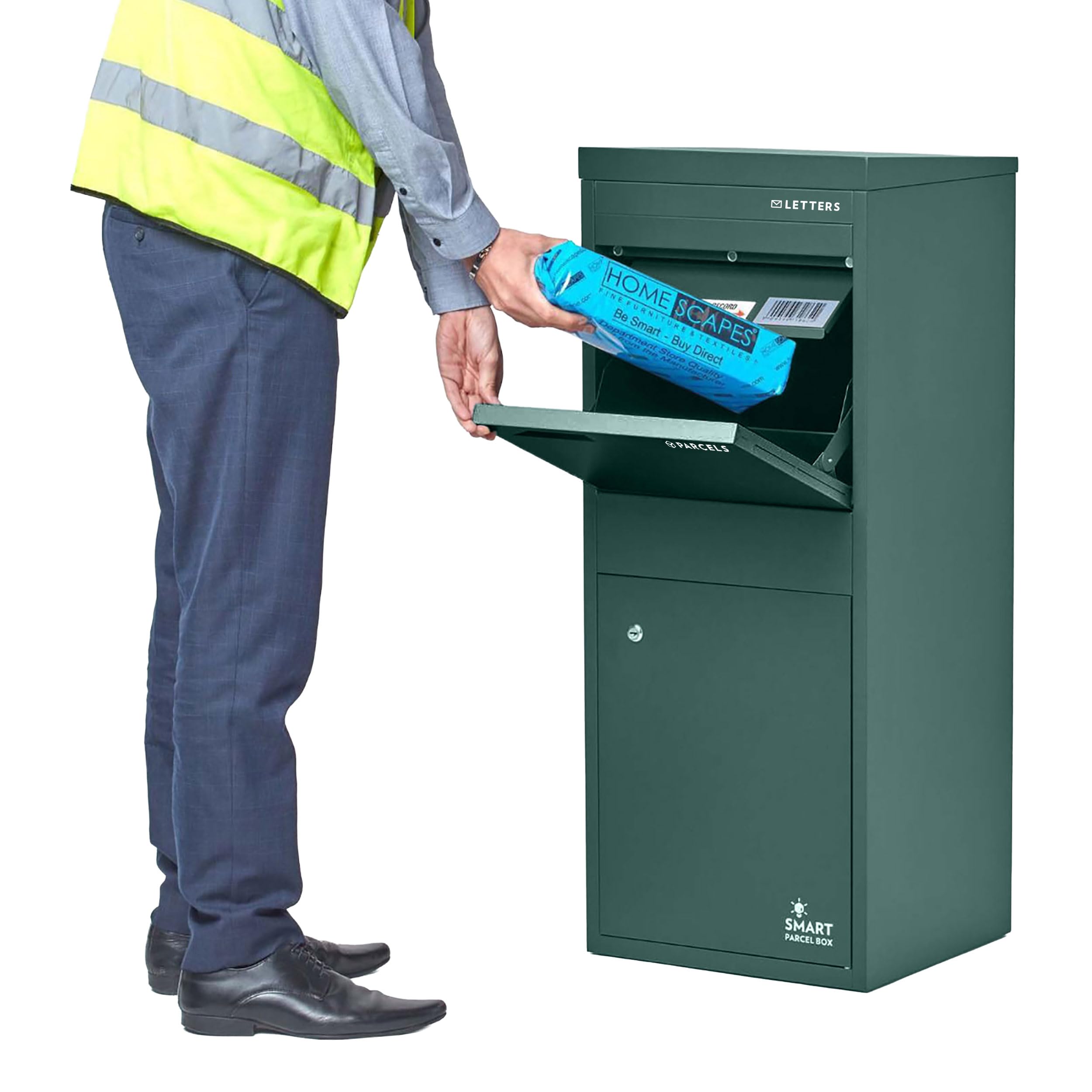 SMART PARCEL BOX - Large Front  Rear Access Parcel and Postage Drop Box - Green