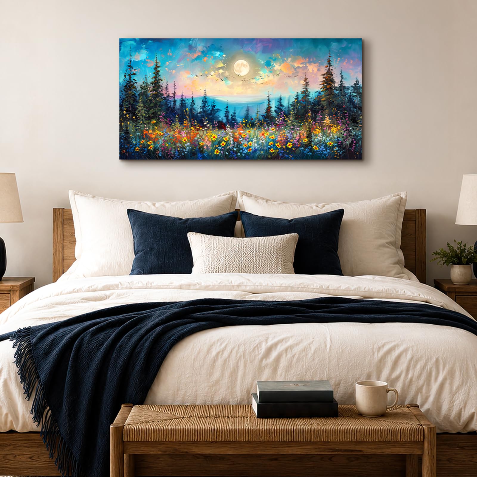 SERIMINO Wandbilder Wohnzimmer Groß, Bunte Landschaft Leinwand Bilder, Modern Wald GemäLde, Natürliche Aesthetic Wildblume Wanddekoration für Schlafzimmer Esszimmer Lobby Flur Büro 50x100 cm