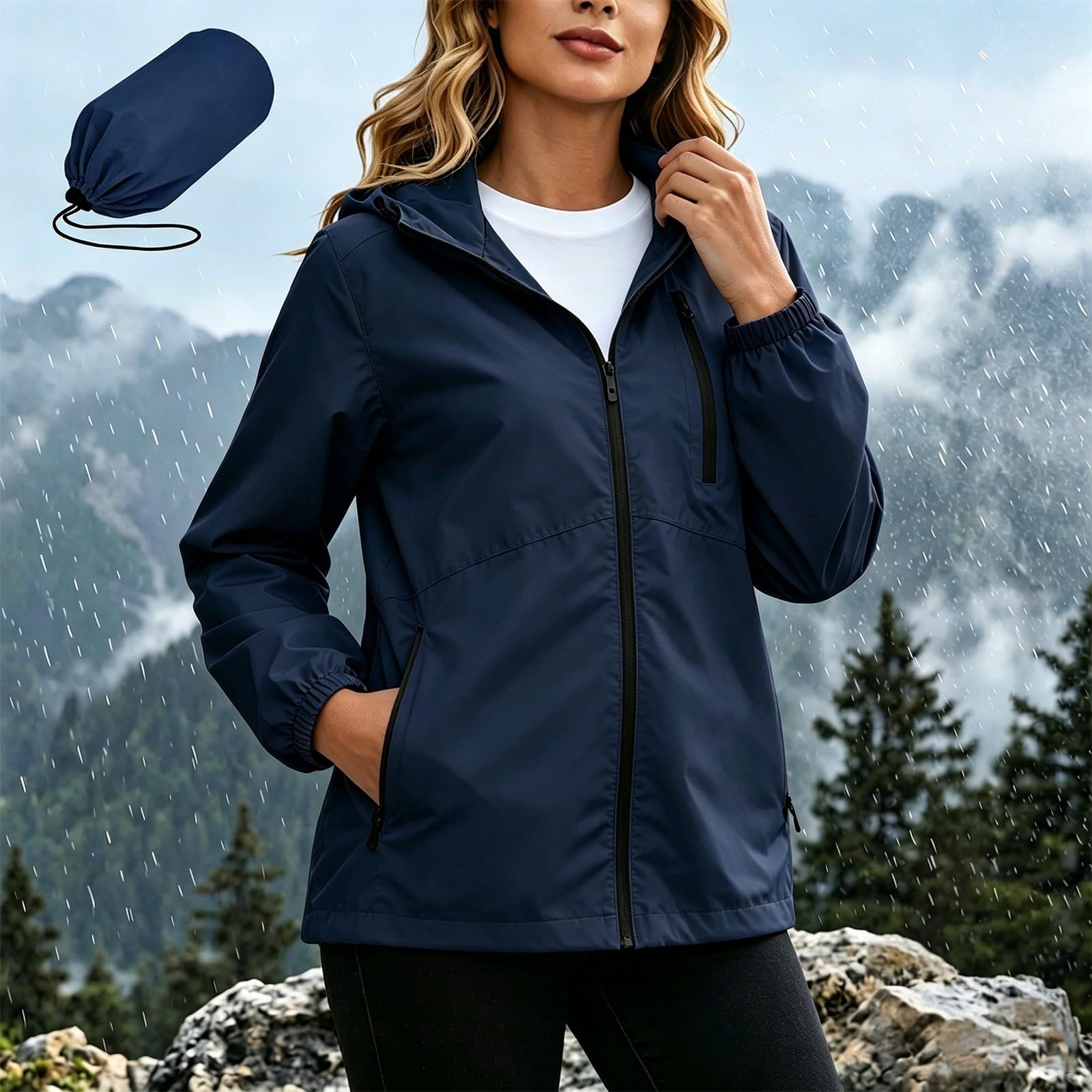 Genérico Chubasquero Mujer Impermeable-Chaqueta Con Capucha De Talla Grande Para Exteriores Prenda De Abrigo Informal Y ContemporáNea Para Mayor Comodidad Y Para Aventuras Cotidianas