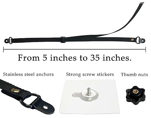 Miniatura 2 de Paquete de 6 correas de seguridad ajustables para TV, sin taladro, adhesivas, anti-punta, anclajes para muebles a prueba de bebés, pantallas planas