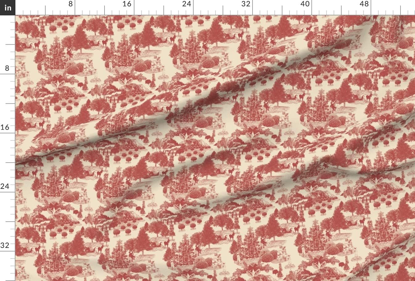 Spoonflower Fabric - Christmas Winter Toile Deep Red Cream Xmas Holiday Printed on Upholstery Velvet Fabric Fat Quarter - Upholstery Home Decor Bottomweight Apparel