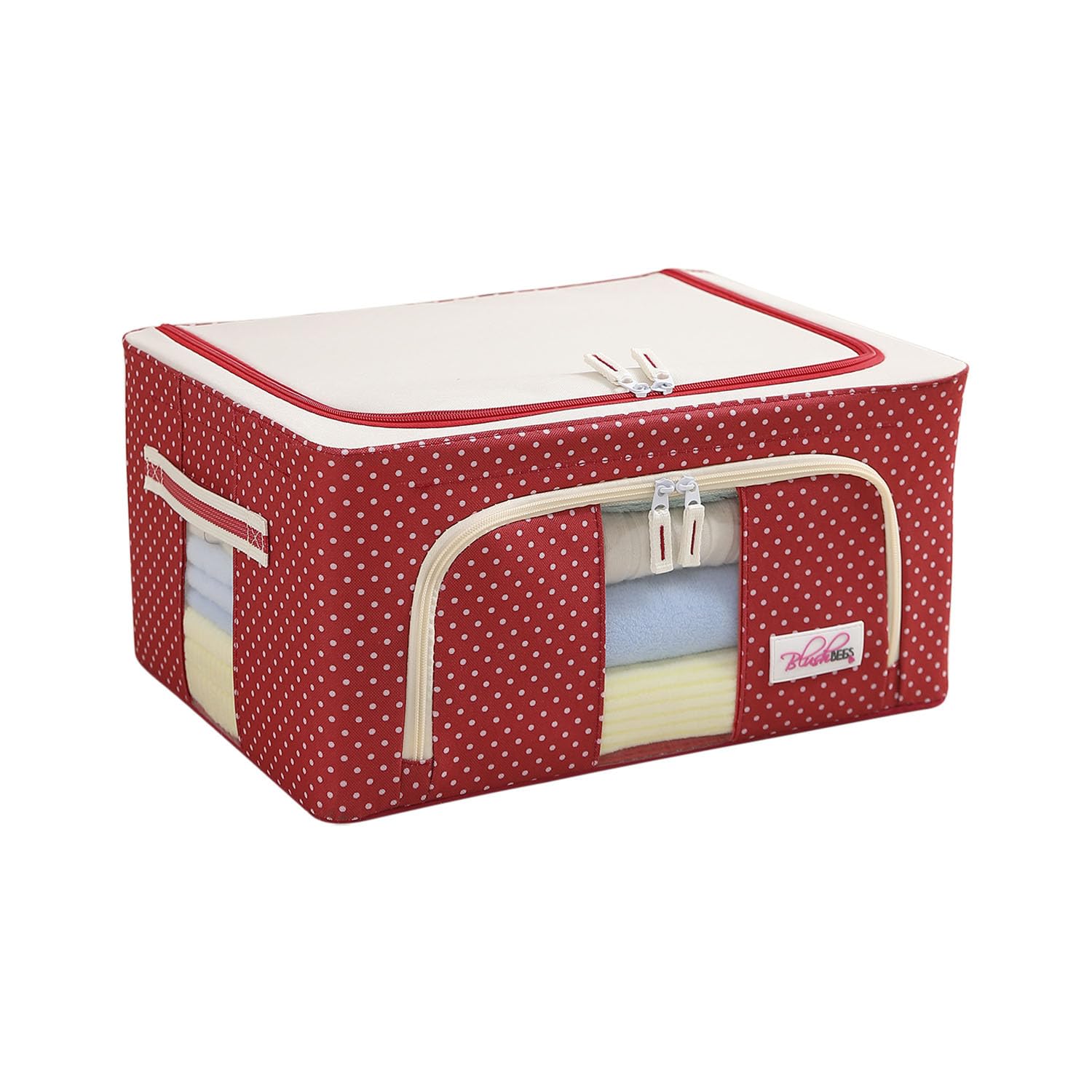 BlushBees Oxford Fabric Living Box Storage Boxes for Clothes, Saree Cover  -Polka Dots Red, 24 Litre, Pack of 1, 40 x 30 x 20 cm