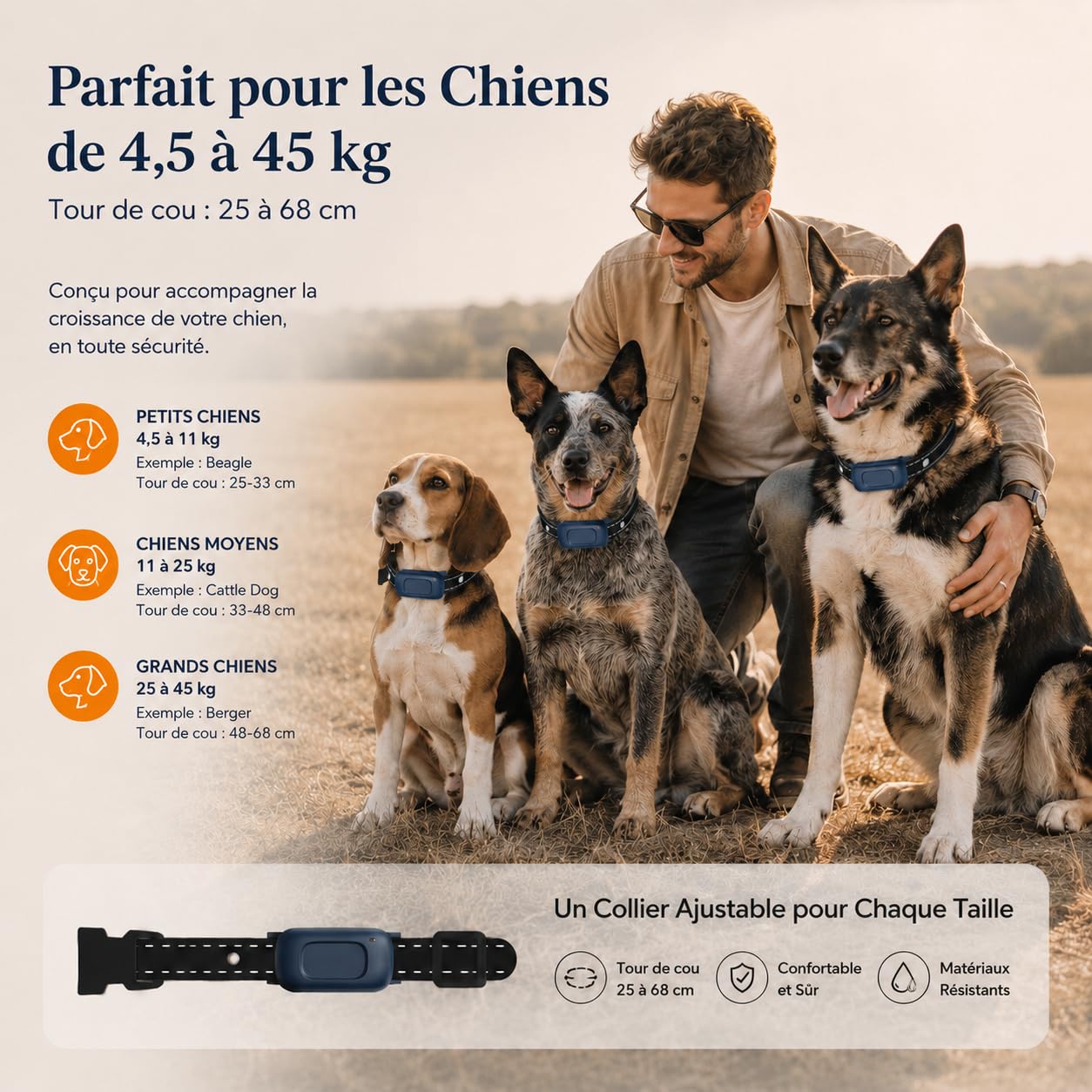 Collier Dressage Chien, Collier Anti-Aboiement étanche avec Télécommande | Rechargeable, Êtanche lPX7, 3 Modes (Bip, Vibration, Choc), pour Petite Taille de 100 livres Chiens de Taille Moyenne