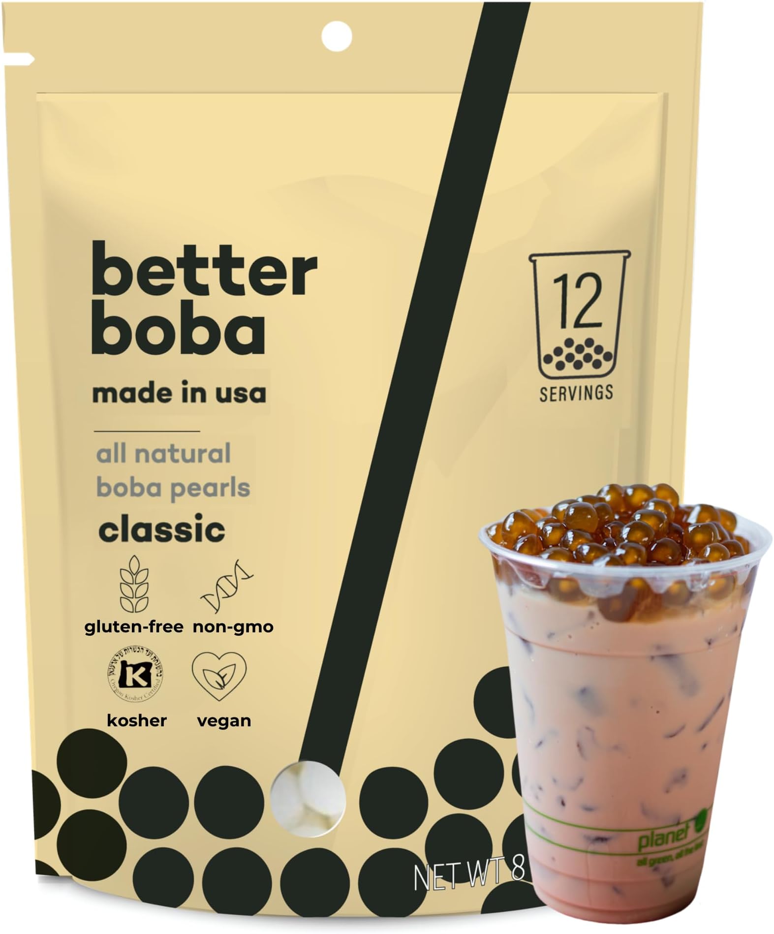 Better Boba Tapioca Pearls 8 Oz | Classic Kosher Brown Sugar Boba Pearls - Non-GMO, Vegan, Gluten-Free - 12 Servings | Boba Balls for Boba Tea, Bubble Tea Drinks