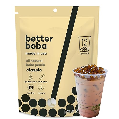 Better Boba Tapioca Pearls - Perlas clásicas kosher de azúcar morena Boba de 8 onzas, sin OMG, veganas, sin gluten, 12 porciones, bolas Boba para té