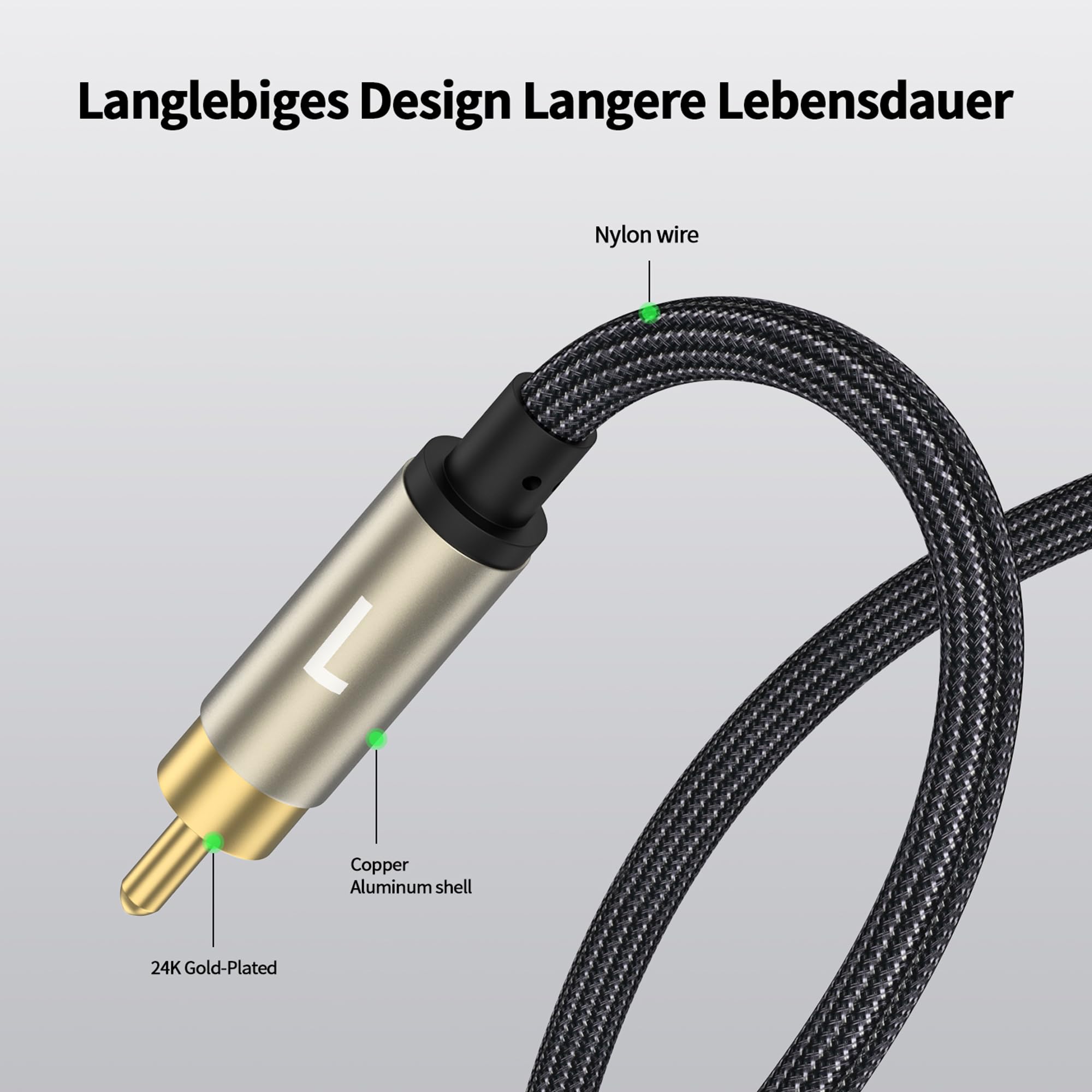 Cavo RCA da 3,5 mm a RCA, adattatore audio RCA maschio a ausiliario, adattatore audio Hi-Fi, alloggiamento in metallo, splitter RCA Y, cavo AUX RCA da 1/8 a connettore RCA per altoparlante
