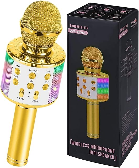Microphone for Kids, Microphone Machine for Girl Karaoke Wireless Microphone Toy for 4-9 Year Old Boy Kid Home Party Gift for 5-10 Year Old Kids Girl Present Age 6 7 8 9 Girl Children (Golden)
