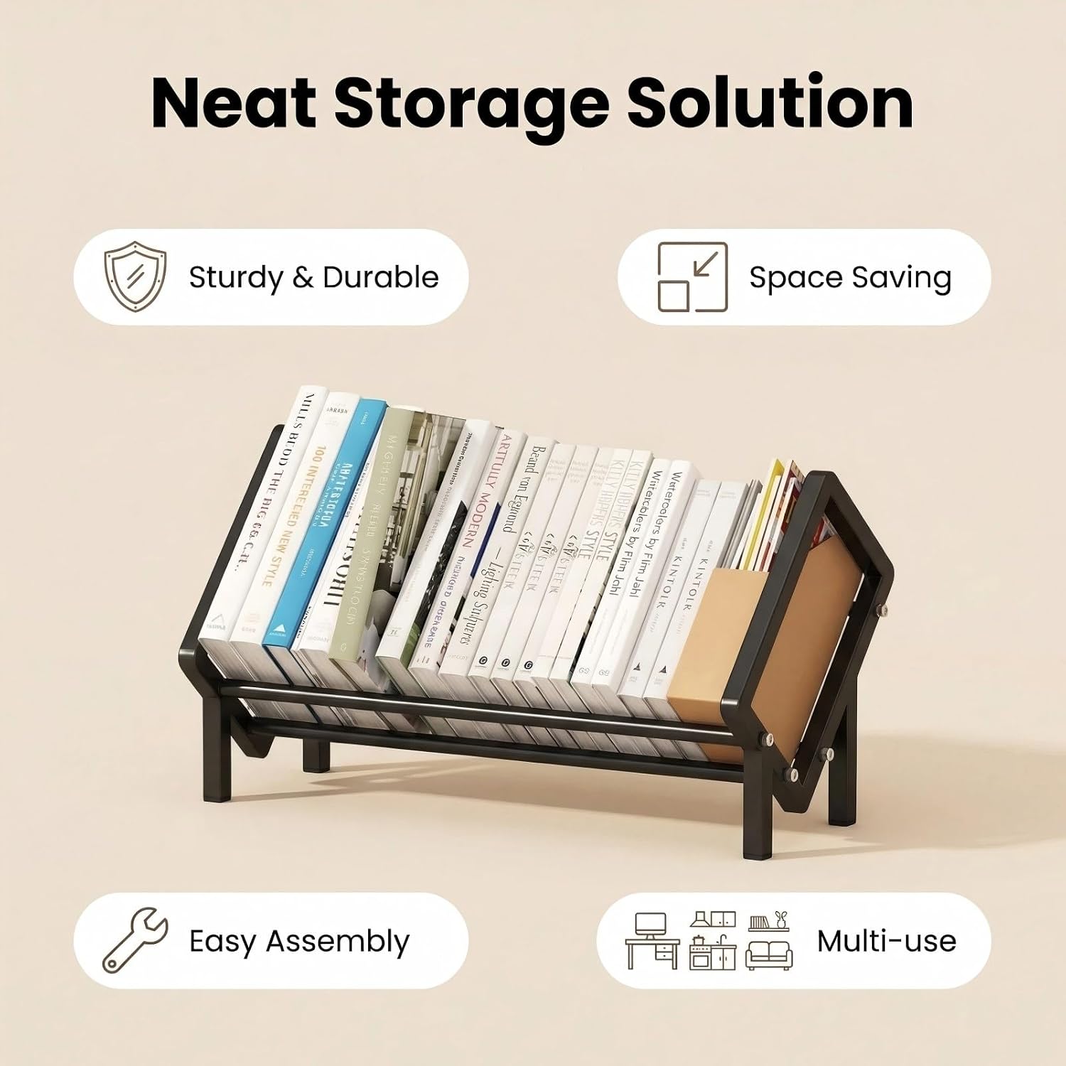 Cook Book Stand for Kitchen Counter, Cookbook Organizer Recipe Book Holder, Small Book Shelf, Portable Mini Bookcase for Book Display, Cookbooks, Kids Reading, Office & Home Storage, Black