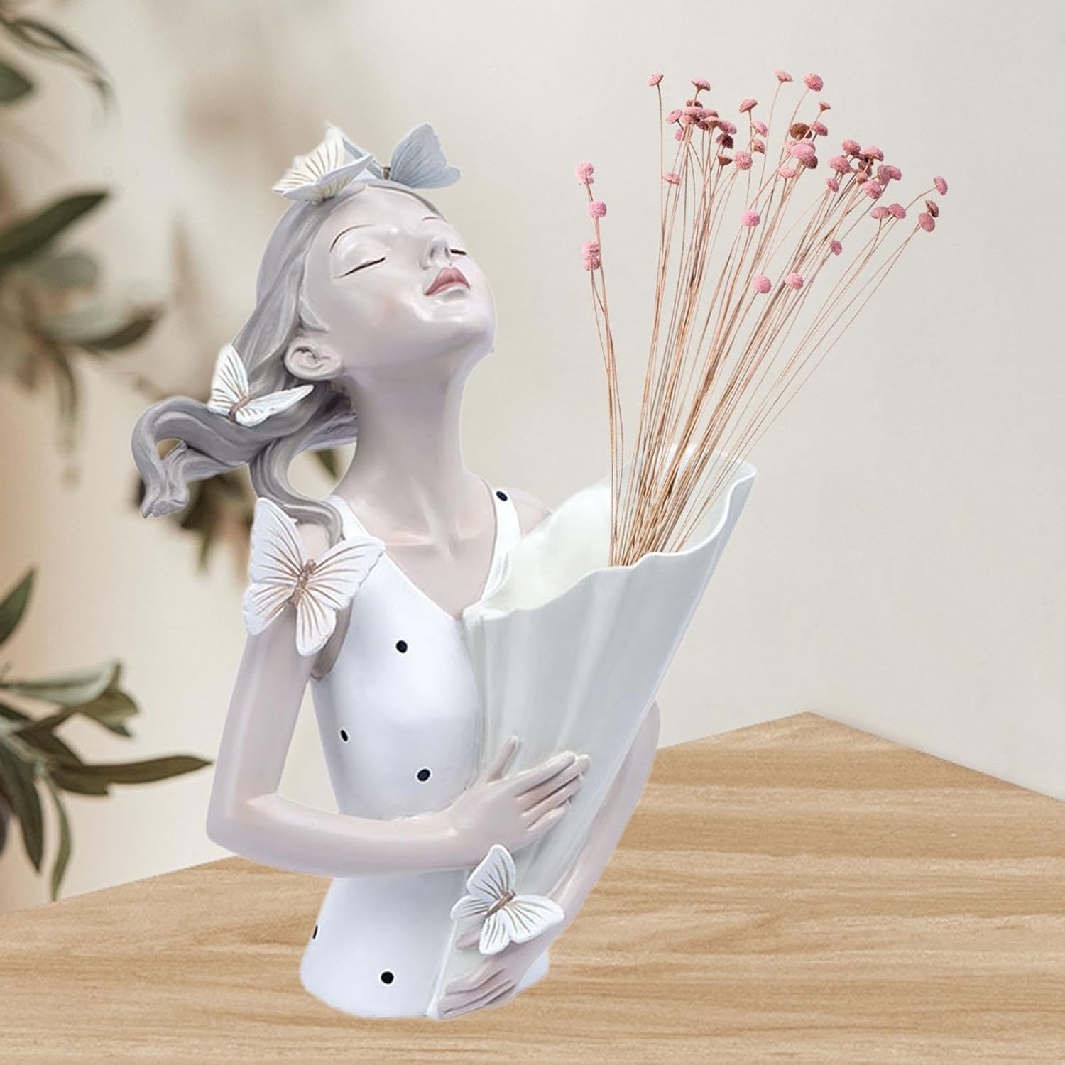 Butterfly Girl Sculpture Home Decoration Lovely Elegant Flower Vase Desktop Planter for Bookcase Table Desktop Women
