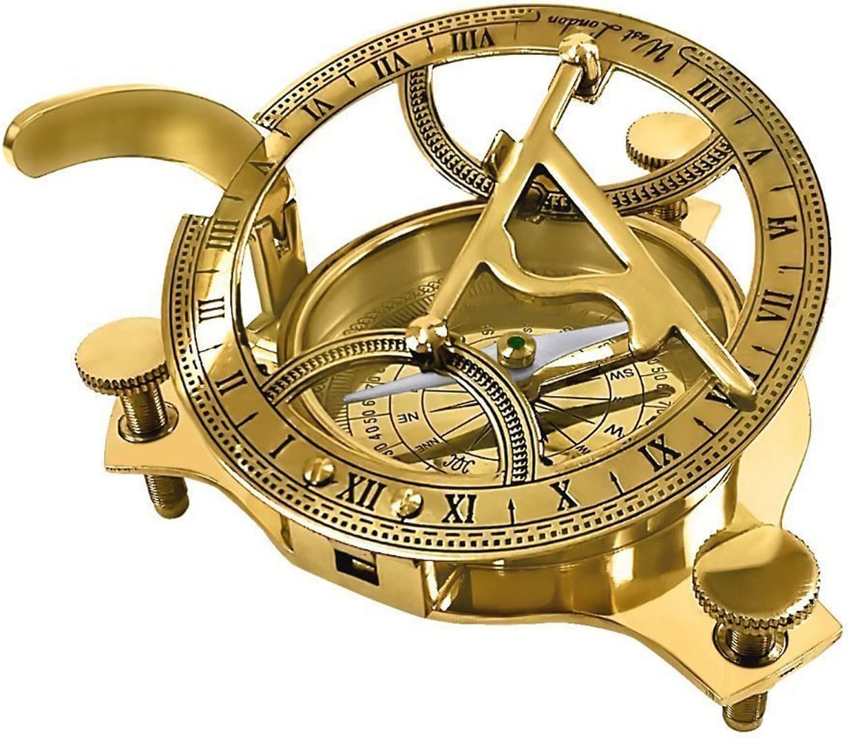 PARIJAT HANDICRAFT Bussola con meridiana, in ottone massiccio, con quadrante solare, bella bussola nautica