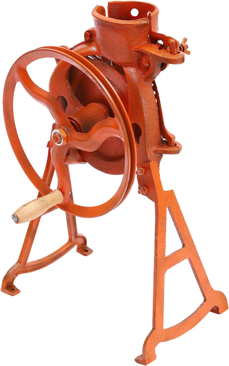 Corn Sheller Machine, Manual Hand Crank & Electric Compatible, Heavy Duty Cast Iron Corn Thresher with Stable Wooden Base for Dry Corn - Fast Shelling for Home, Garden, Small Farm (Orange)