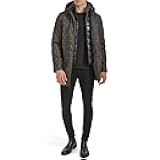 mens Water Resistant Printed Wool Midweight Hooded Stadium Coat W/Quilted Bib