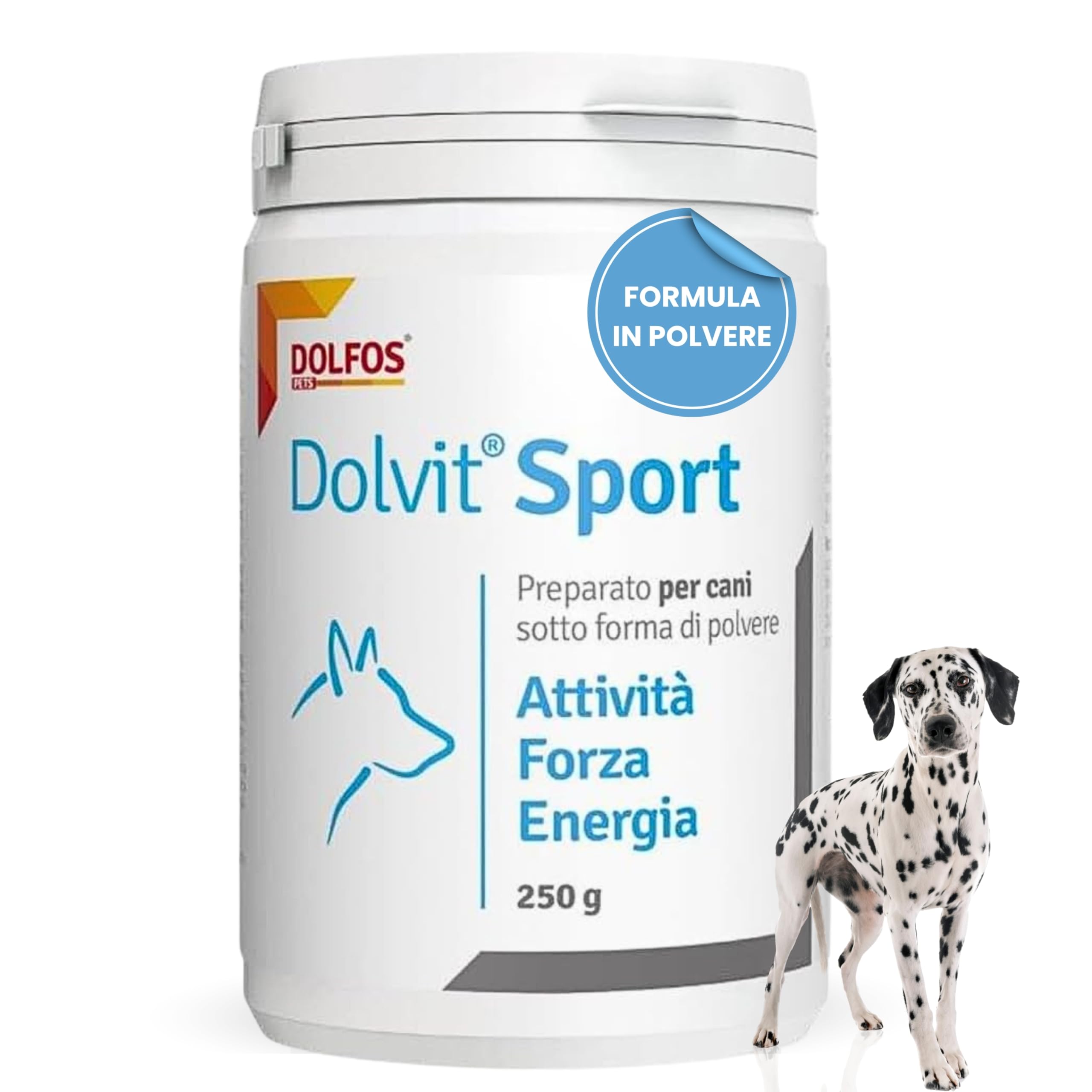 Dolvit Sport Integratore per Cani da Caccia, Sportivi o da Lavoro Multivitaminico - 250 Grammi Polvere - Consigliato per Dog Agility e Cani da soccorso