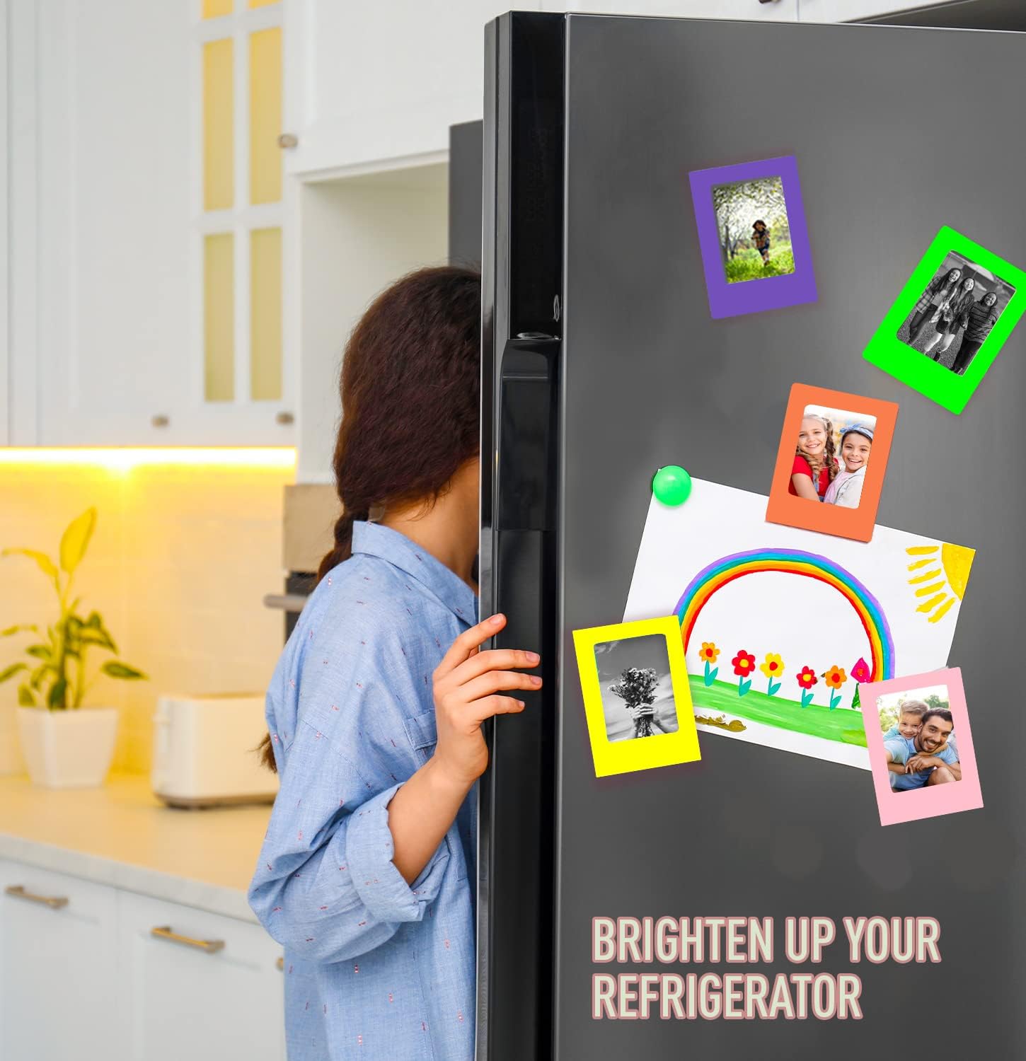 Magnetic Picture Frames for Refrigerator – 2.5x3.5 Mini Polaroid Frames, Multi-Color Magnet Picture Frames for Fridge, Office – Durable Magnetic Frames for Photos–(Set of 2 packs of 8, Assorted Colors)