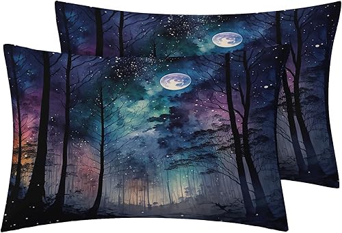 Miniatura 2 de Juego de funda de edredón de bosque de fantasía, tamaño Queen, juego de ropa de cama de bosque místico, 3 piezas, funda de edredón de microfibra