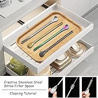 Vista 7 de 2 filtros de cuchara de acero inoxidable con 2 cepillos de limpieza, cuchara de té reutilizable para té suelto, paja de yerba mate, pajitas