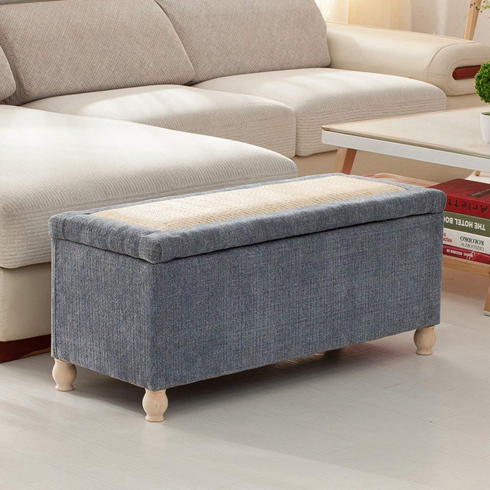 Boîte de rangement repose-pieds en lin bleu pour salon ordonné