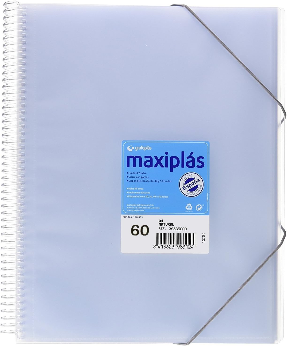 grafoplás 39836000-carpeta 60 Pockets A4 Spiral Bound with On, Transparent