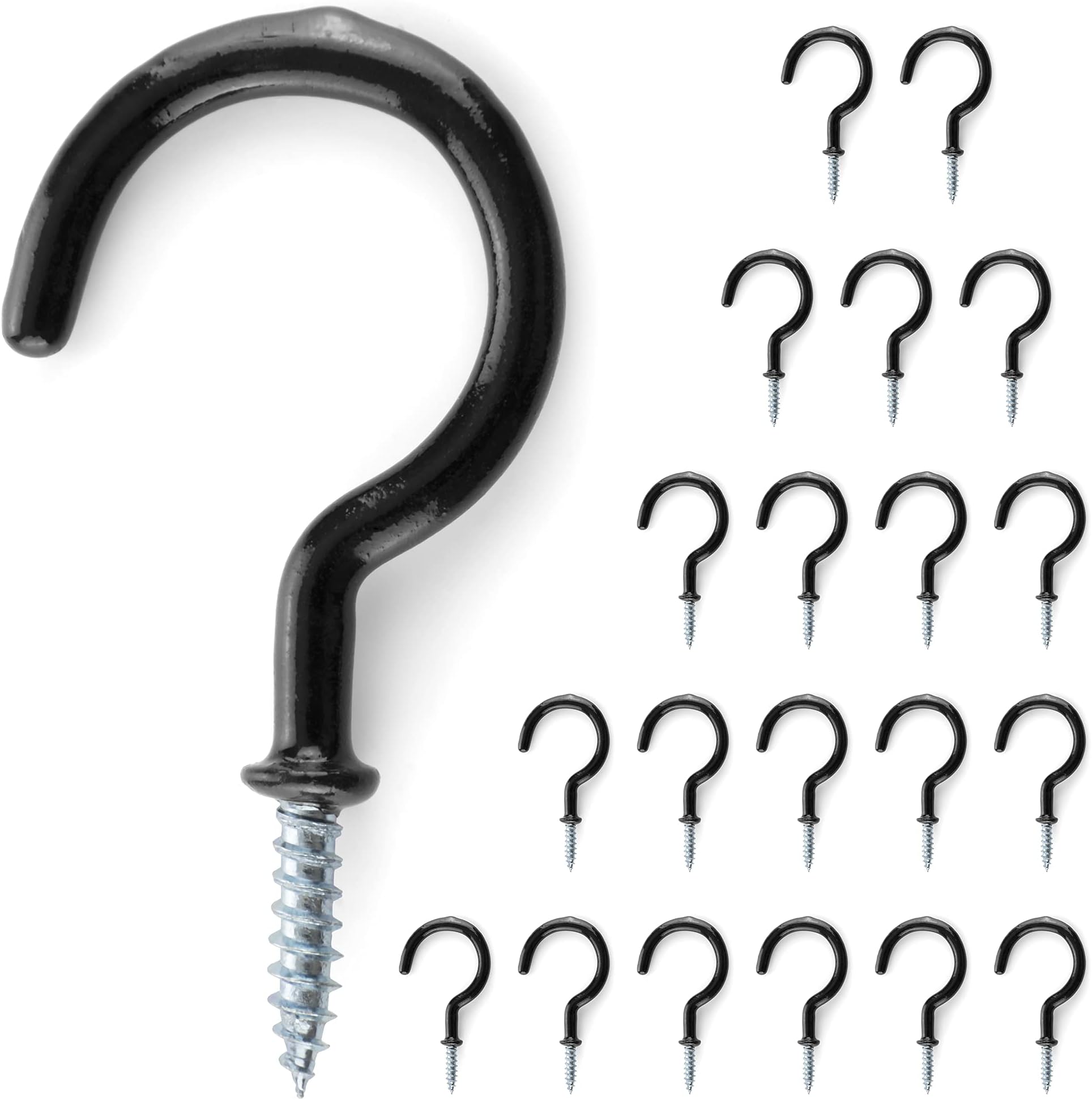 Little Chiltern Co Cup Mug Hooks - Coat Hooks, Key Holder for Wall, Door Hooks, Hanging Plant Pot, Cupboard Shelf Screw Hook - Christmas Lights Hanging Hooks - 2 Inch - Black Colour - 20 Pack