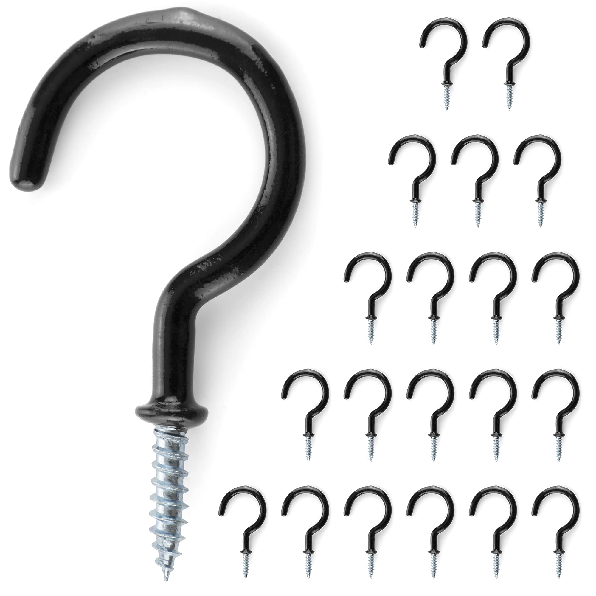 Little Chiltern Co Cup Mug Hooks - Coat Hooks, Key Holder for Wall, Door Hooks, Hanging Plant Pot, Cupboard Shelf Screw Hook - Christmas Lights Hanging Hooks - 2 Inch - Black Colour - 20 Pack