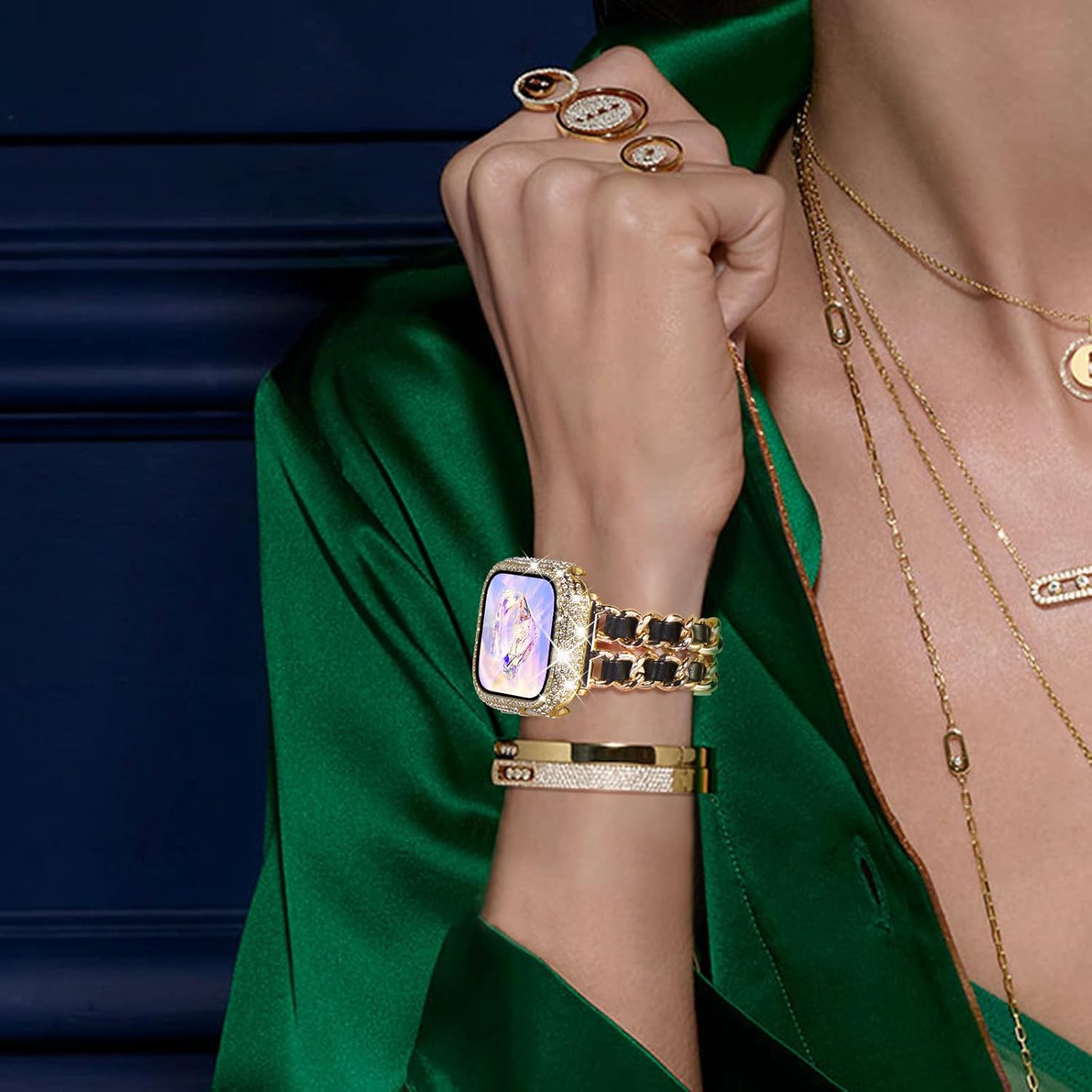 KADES 𝟭𝟬-𝗣𝗔𝗖𝗞 Compatible with iWatch Accessories with Built-in Tempered Glass Screen Protector Bling Crystal Diamond Rhinestone Full Protective Bumper Cover for Women,42mm