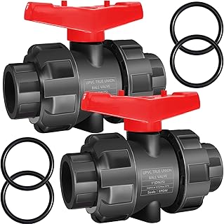 True Union Ball Valves Kit, 1'' UPVC Full Flow Ball Valves Set, ASTM EPDM O-ring, Rated 200 PSI, 2pcs Heavy Duty PVC Union Ball Valves with Slip Socket Full Port, for Various Water Control System