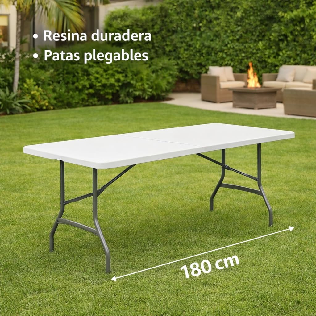 DUPI Mesa Plegable Portátil Maleta para Camping y Eventos | Fácil Transporte y Almacenamiento | Resina Fácil de Limpiar | Bloqueo de Seguridad y Asa | (Blanco, 180 cm)