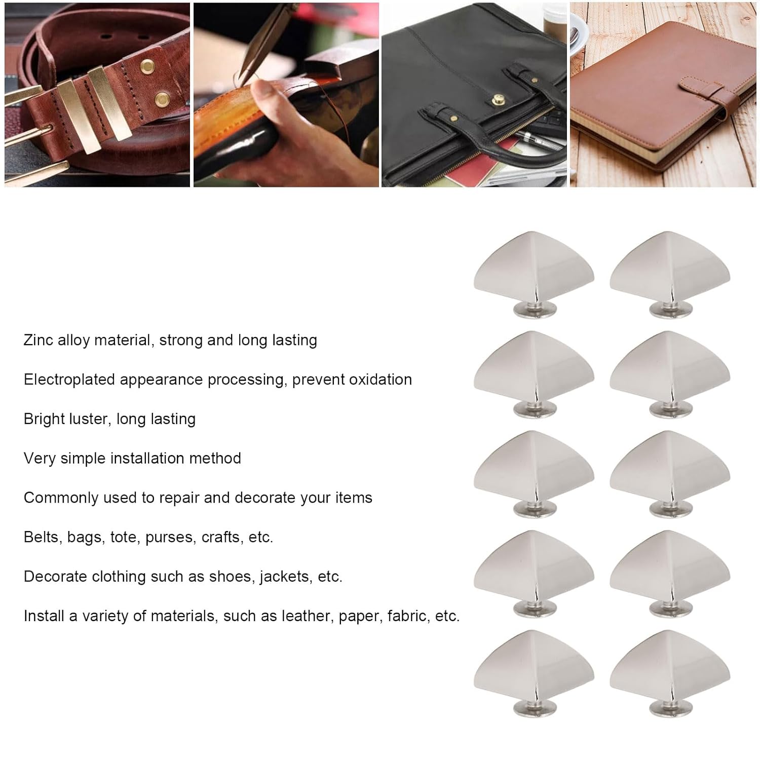 Leather Rivets Kit,Small Screws for Handbags,20 Sets Square Pointed Screw Rivets, Metal Studs Rivets for Decorate and Repair Belts Bags Shoes Purse(Silver)