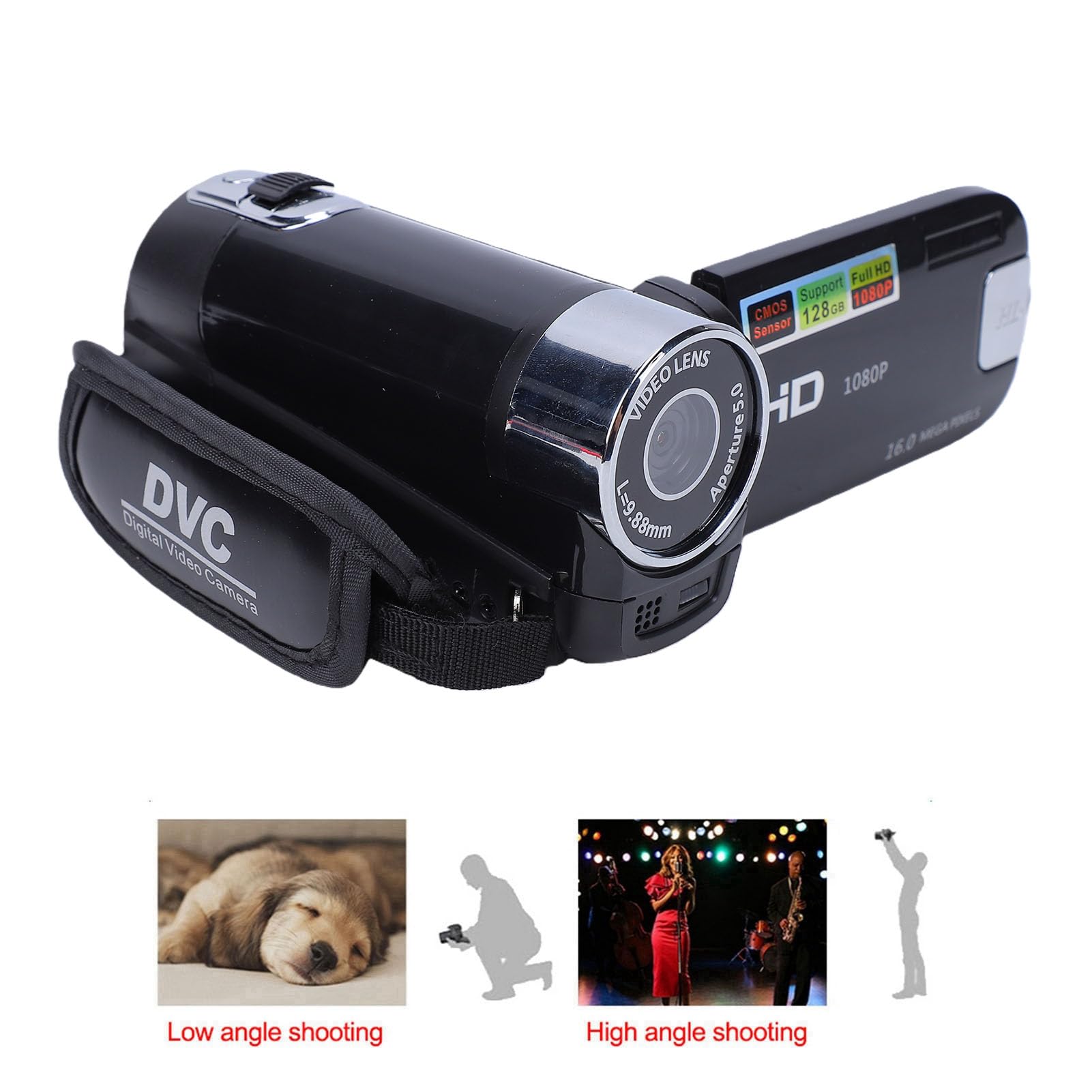 Videocámara Digital ABS Full HD Rotación 16X Videocámara Digital de Alta Definición Cámara de Video DV Cámara de Video Digital DV (Negro)