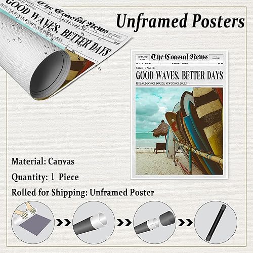 Miniatura 2 de Arte de pared vintage de surf costero, impresiones de periódicos de buenas olas mejores días, pósteres de lona retro para playa y playa, ambientes