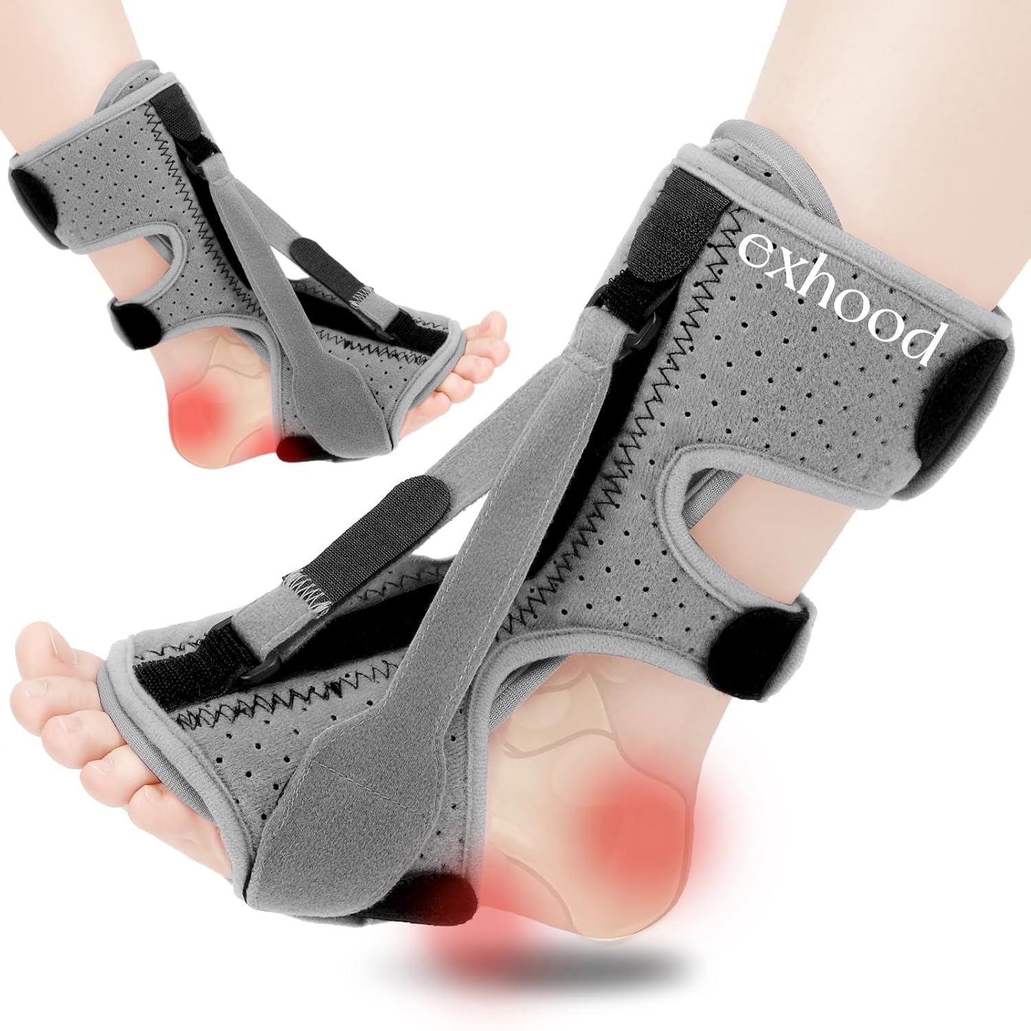2PCS Upgraded Plantar Fasciitis Night Splint, 3 Adjustable Straps Plantar Fasciitis Relief Braces for Achilles Tendonitis, Foot Drop & Heel Spur Pain Relief Day & Night (Black)
