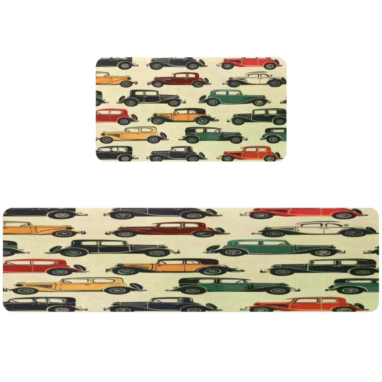 Alfombrillas de cocina con patrón de coches retro VAPOKF de alta resistencia y absorción